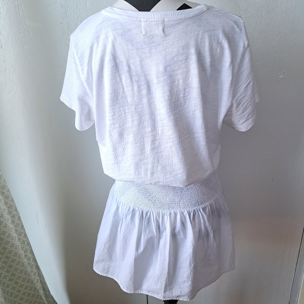 Nation Ltd. T-shirt Smocked Waist Ruffle Tiered Hem Mini Dress White SZ M - Picture 6 of 6